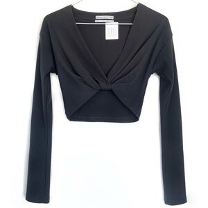 URBAN OUTFITTERS 90s Ribbed Charcoal Twisted Front Knot Crop Top w/ long sleeves